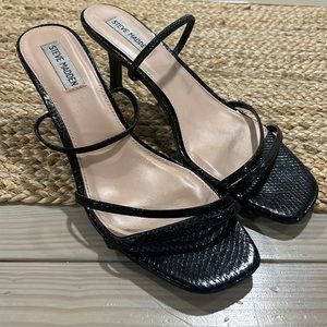 Steve Madden black snake strappy kitten heels